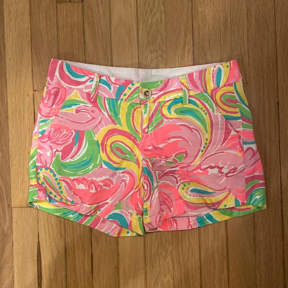 Lilly Pulitzer Pink and Green Flamingo Callahan Short with 5” Inseam